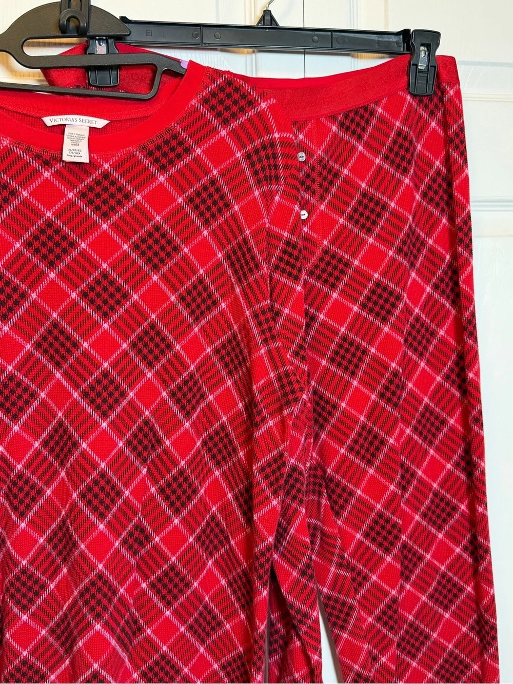 Victoria’s Secret Red Plaid Thermal Pajama Set XL Long Christmas Sleepwear